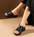 Black Wedge Heeled Women's Slippers